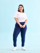 Load image into Gallery viewer, Go Colors Navy Cotton Stretch Side Stripes Active Leggings
