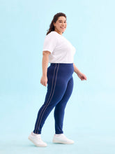 Load image into Gallery viewer, Go Colors Navy Cotton Stretch Side Stripes Active Leggings
