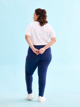 Load image into Gallery viewer, Go Colors Navy Cotton Stretch Side Stripes Active Leggings
