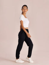 Load image into Gallery viewer, Go Colors Black Cotton Stretch Casual Joggers
