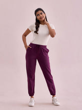 Load image into Gallery viewer, Go Colors Dark Purple Cotton Stretch Casual Joggers
