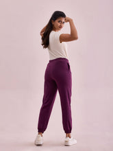 Load image into Gallery viewer, Go Colors Dark Purple Cotton Stretch Casual Joggers
