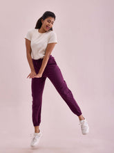 Load image into Gallery viewer, Go Colors Dark Purple Cotton Stretch Casual Joggers
