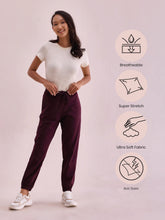 Load image into Gallery viewer, Go Colors Dark Wine Cotton Stretch Casual Joggers
