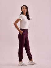 Load image into Gallery viewer, Go Colors Dark Wine Cotton Stretch Casual Joggers

