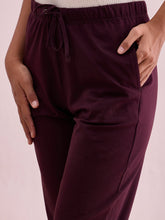 Load image into Gallery viewer, Go Colors Dark Wine Cotton Stretch Casual Joggers
