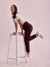Load image into Gallery viewer, Go Colors Dark Wine Cotton Stretch Casual Joggers
