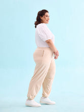 Load image into Gallery viewer, Go Colors Light Beige Cotton Stretch Casual Joggers
