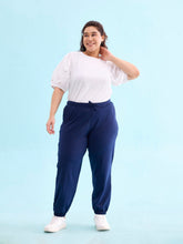 Load image into Gallery viewer, Go Colors Navy Cotton Stretch Casual Joggers
