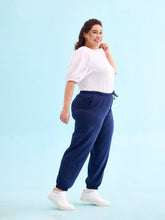 Load image into Gallery viewer, Go Colors Navy Cotton Stretch Casual Joggers

