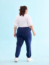 Load image into Gallery viewer, Go Colors Navy Cotton Stretch Casual Joggers
