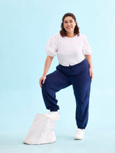 Load image into Gallery viewer, Go Colors Navy Cotton Stretch Casual Joggers
