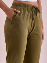 Load image into Gallery viewer, Go Colors Olive Green Cotton Stretch Casual Joggers
