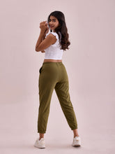 Load image into Gallery viewer, Go Colors Olive Green Cotton Stretch Casual Joggers
