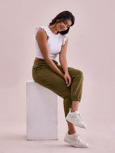 Load image into Gallery viewer, Go Colors Olive Green Cotton Stretch Casual Joggers
