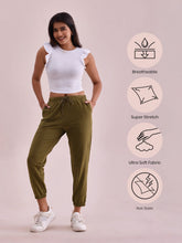 Load image into Gallery viewer, Go Colors Olive Green Cotton Stretch Casual Joggers
