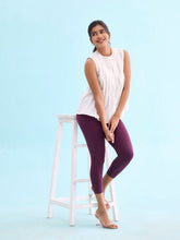Load image into Gallery viewer, Go Colors Dark Purple Cotton Stretch Cropped Leggings
