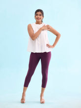 Load image into Gallery viewer, Go Colors Dark Purple Cotton Stretch Cropped Leggings
