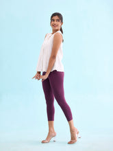 Load image into Gallery viewer, Go Colors Dark Purple Cotton Stretch Cropped Leggings
