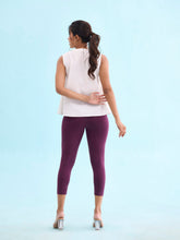 Load image into Gallery viewer, Go Colors Dark Purple Cotton Stretch Cropped Leggings
