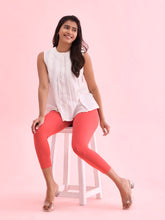 Load image into Gallery viewer, Go Colors Dark Red Cotton Stretch Cropped Leggings
