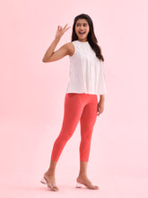 Load image into Gallery viewer, Go Colors Dark Red Cotton Stretch Cropped Leggings
