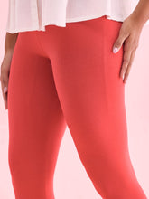 Load image into Gallery viewer, Go Colors Dark Red Cotton Stretch Cropped Leggings

