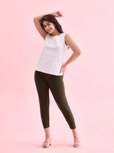 Load image into Gallery viewer, Go Colors Dark Olive Cotton Stretch Cropped Leggings
