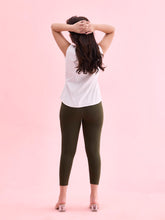 Load image into Gallery viewer, Go Colors Dark Olive Cotton Stretch Cropped Leggings
