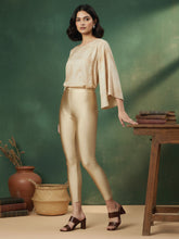 Load image into Gallery viewer, Go Colors Gold Cotton Stretch Cropped Leggings
