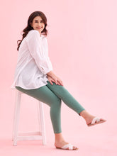Load image into Gallery viewer, Go Colors Leaf Green Cotton Stretch Cropped Leggings
