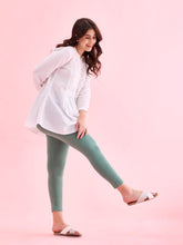 Load image into Gallery viewer, Go Colors Leaf Green Cotton Stretch Cropped Leggings
