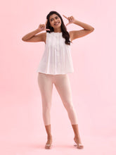 Load image into Gallery viewer, Go Colors Light Beige Cotton Stretch Cropped Leggings
