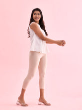 Load image into Gallery viewer, Go Colors Light Beige Cotton Stretch Cropped Leggings
