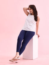 Load image into Gallery viewer, Go Colors Navy Cotton Stretch Cropped Leggings
