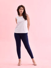 Load image into Gallery viewer, Go Colors Navy Cotton Stretch Cropped Leggings
