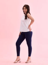 Load image into Gallery viewer, Go Colors Navy Cotton Stretch Cropped Leggings
