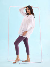 Load image into Gallery viewer, Go Colors Purple Cotton Stretch Cropped Leggings
