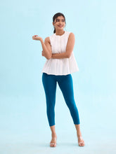 Load image into Gallery viewer, Go Colors Turquoise Blue Cotton Stretch Cropped Leggings

