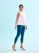 Load image into Gallery viewer, Go Colors Turquoise Blue Cotton Stretch Cropped Leggings
