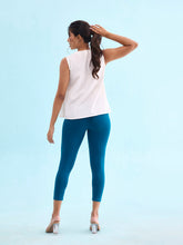 Load image into Gallery viewer, Go Colors Turquoise Blue Cotton Stretch Cropped Leggings
