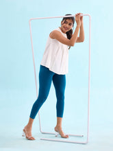 Load image into Gallery viewer, Go Colors Turquoise Blue Cotton Stretch Cropped Leggings
