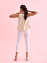 Load image into Gallery viewer, Go Colors White Cotton Stretch Cropped Shimmer Leggings
