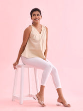 Load image into Gallery viewer, Go Colors White Cotton Stretch Cropped Shimmer Leggings
