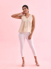 Load image into Gallery viewer, Go Colors White Cotton Stretch Cropped Shimmer Leggings
