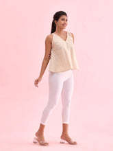 Load image into Gallery viewer, Go Colors White Cotton Stretch Cropped Shimmer Leggings
