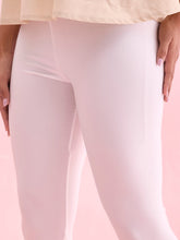 Load image into Gallery viewer, Go Colors White Cotton Stretch Cropped Shimmer Leggings
