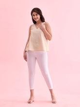 Load image into Gallery viewer, Go Colors White Cotton Stretch Cropped Leggings
