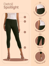 Load image into Gallery viewer, Go Colors Dark Olive Cotton Stretch Cropped Leggings
