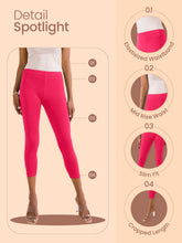Load image into Gallery viewer, Go Colors Medium Pink Cotton Stretch Cropped Leggings
